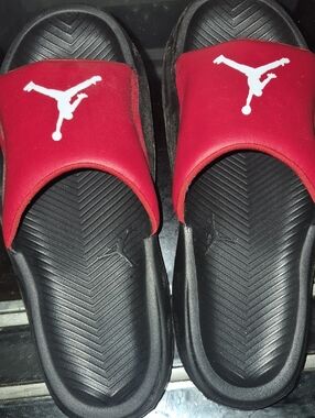 Jordan Red and Black Slide Sandals with White Jumpman Size 11